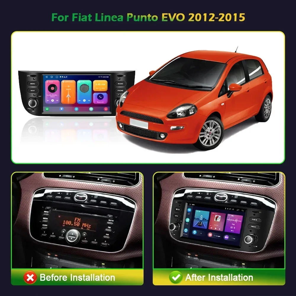 For Fiat Linea Punto EVO 2012-2015 Head Unit Screen Wireless Carplay Stereo Android 13 Car Radio Multimedia Navigation