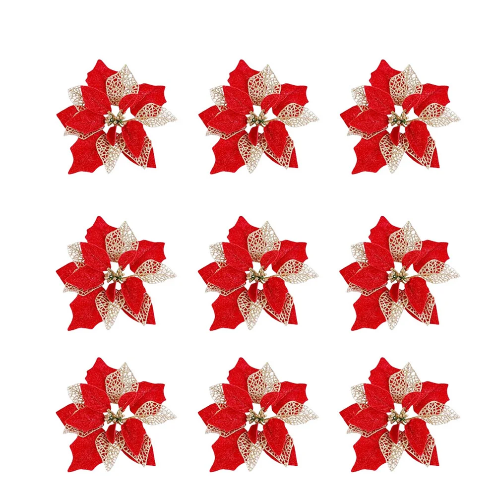 

10Pcs Christmas Tree Wreath Artificial Flowers Red Lightweight Elegant DIY Ornament Party Wedding Home Decoration Flower Craft