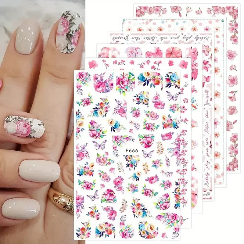 Summer Flower Nail Sticker cuore in bianco e nero forniture per unghie decalcomania per unghie lussuosi adesivi a farfalla per la decorazione delle unghie delle unghie