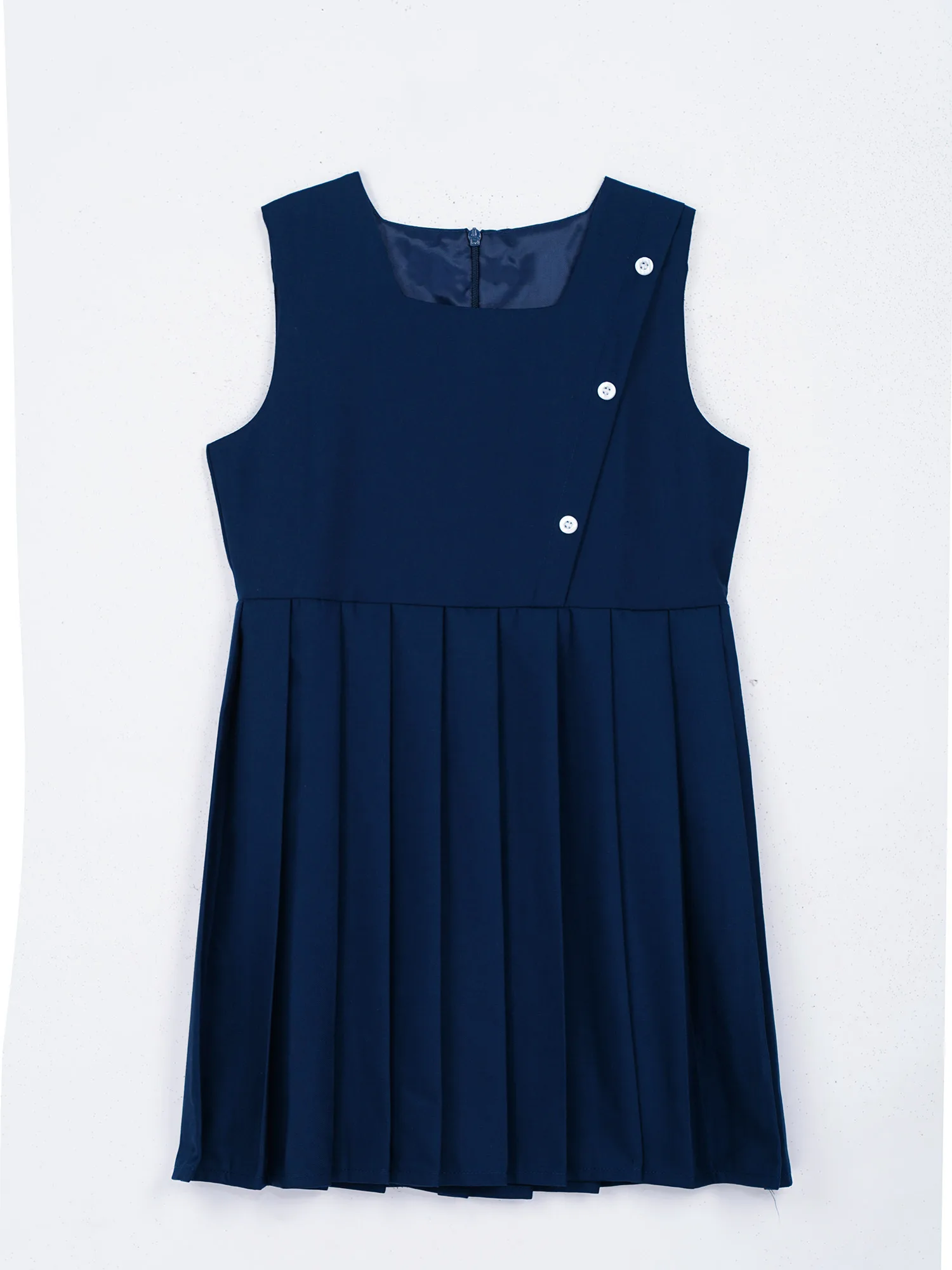 Kids Solid Color Pleated Dress Girls Sleeveless School Uniform Jumper Dresses College Style Clothes Square Collar Vintage Outfit
