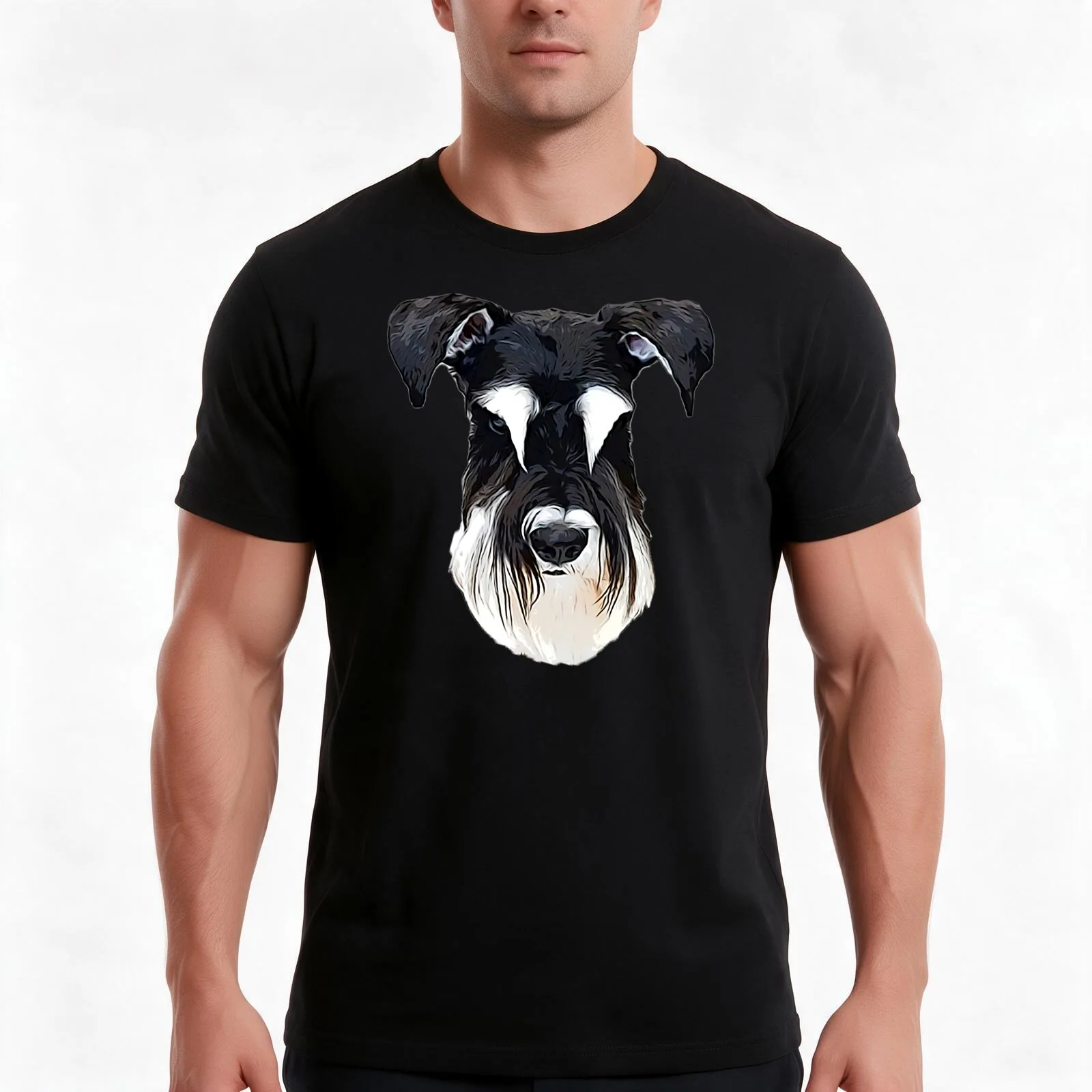 Mini Schnauzer Black and Silver T-Shirt, Summer Casual Cotton Tee, Oversized Streetwear Tops, Vintage Graphic Print, 100% Cotton