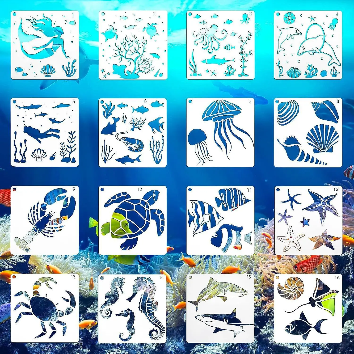 Bview Art Reusable Ocean Art Stencils for Kids - School Painting Practice, Classroom Crafts & Educational Activities