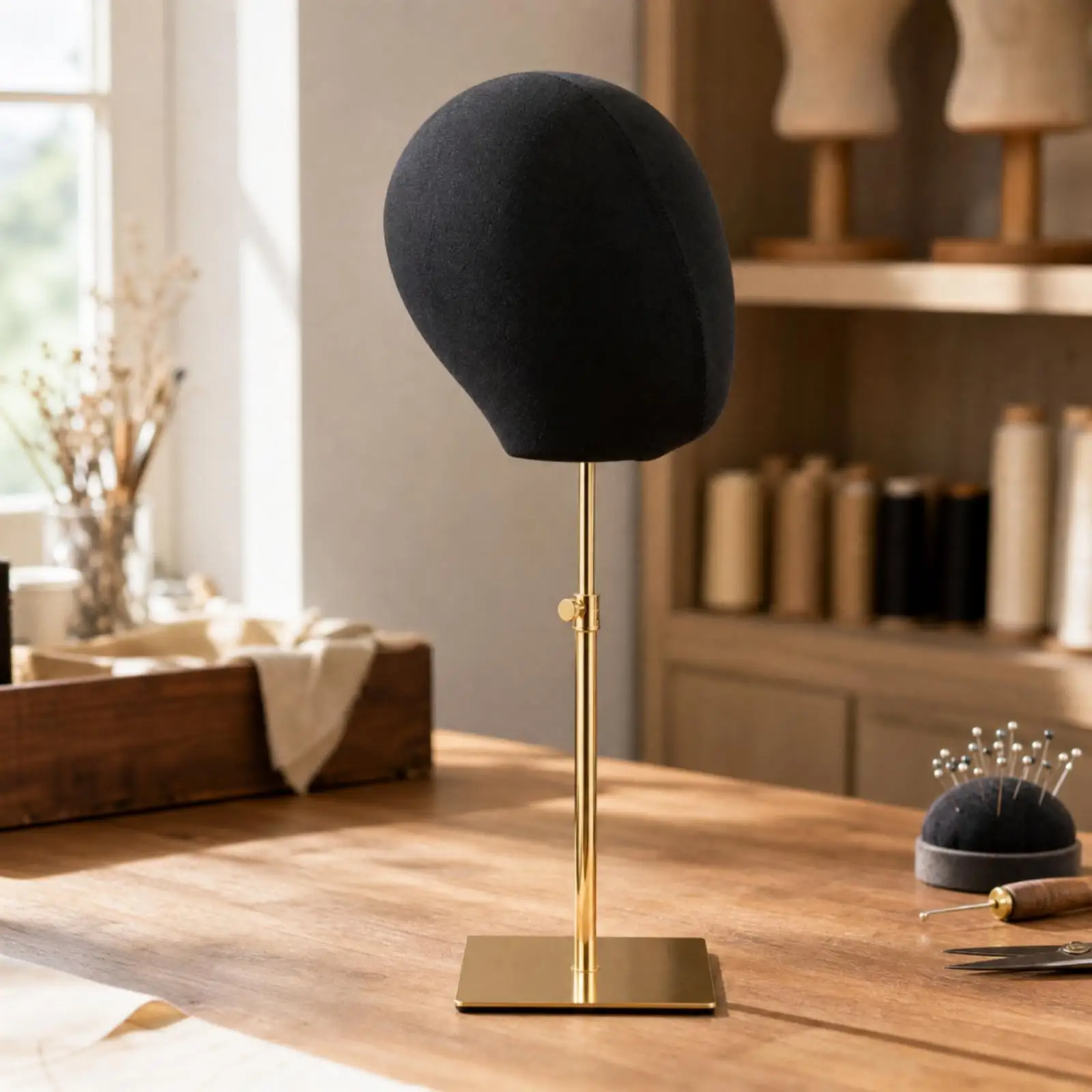 Cotton Covered Mannequin Head Display Stand Pin Friendly Height Adjustable for Hat Scarf Boutique Window