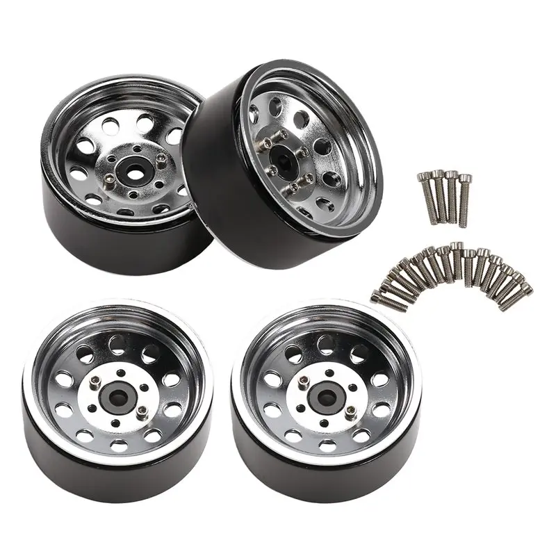 ABUM-4Pcs RC Crawler Zinc Alloy 10 Small Round Hole 1.9 Inch Beadlock Wheel Rim For 1/10 RC Crawler Accessories DRM130S