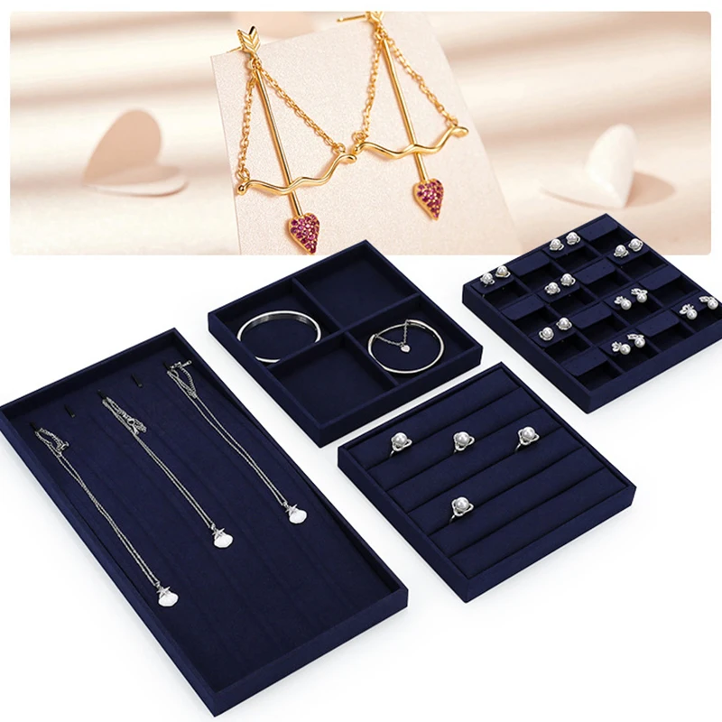 

Поднос для демонстрации ювелирных изделий, трапециевидное синее колье, кольцо, браслет, серьги, поднос для аксессуаров, опора для счетчика