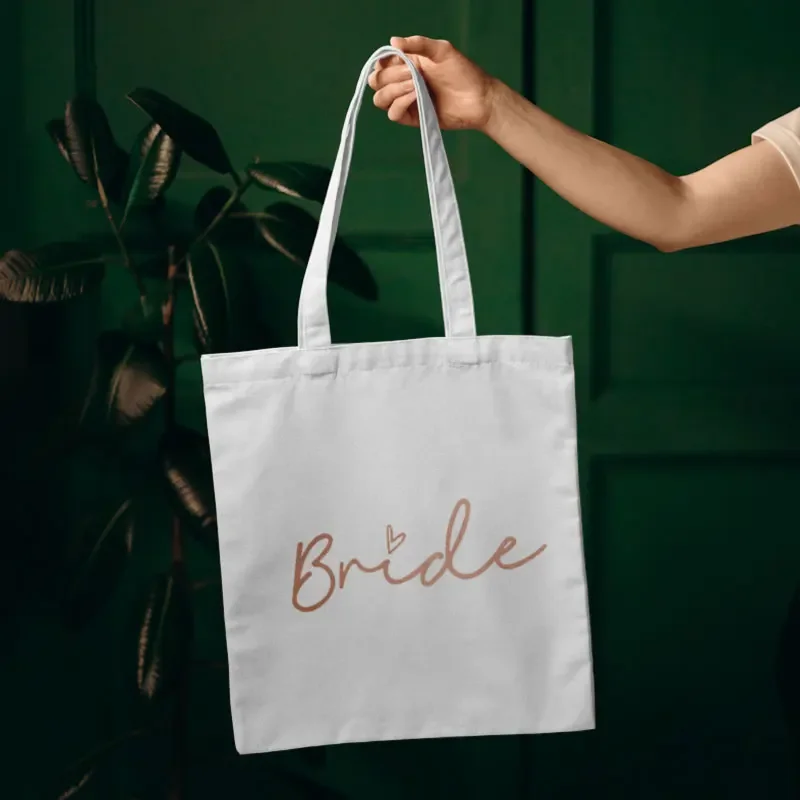 Bride and Love Printed Black and White Canvas Environmental Shopping Bag Casual Large Handbag Women Handbag Large Capacity Tote
