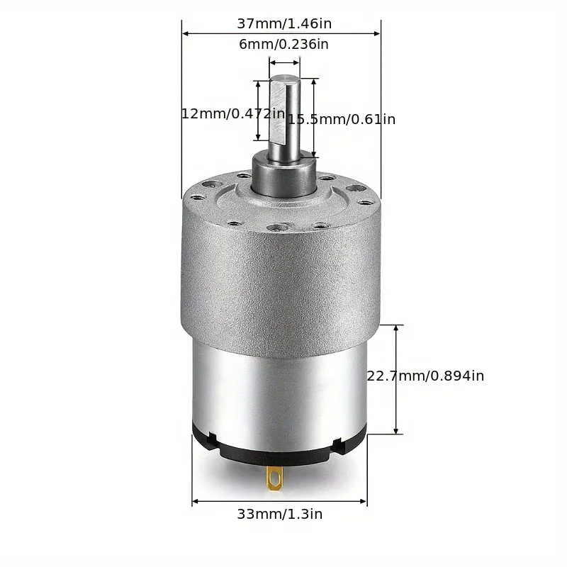 JGB37-520 High Torque Miniature DC Motor Adjustable Speed Forward & Reverse Metal Gear Reducer 12V/24V 7RPM~600RPM