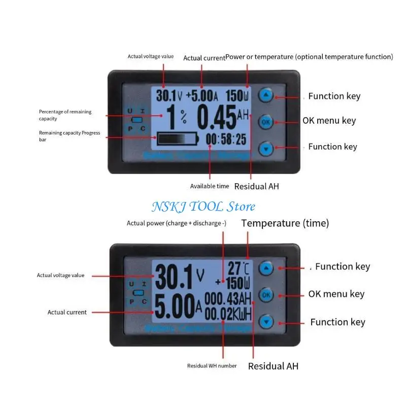L8RC DC8-120V Battery Capacity LED Digital ElectricityMeter Tester