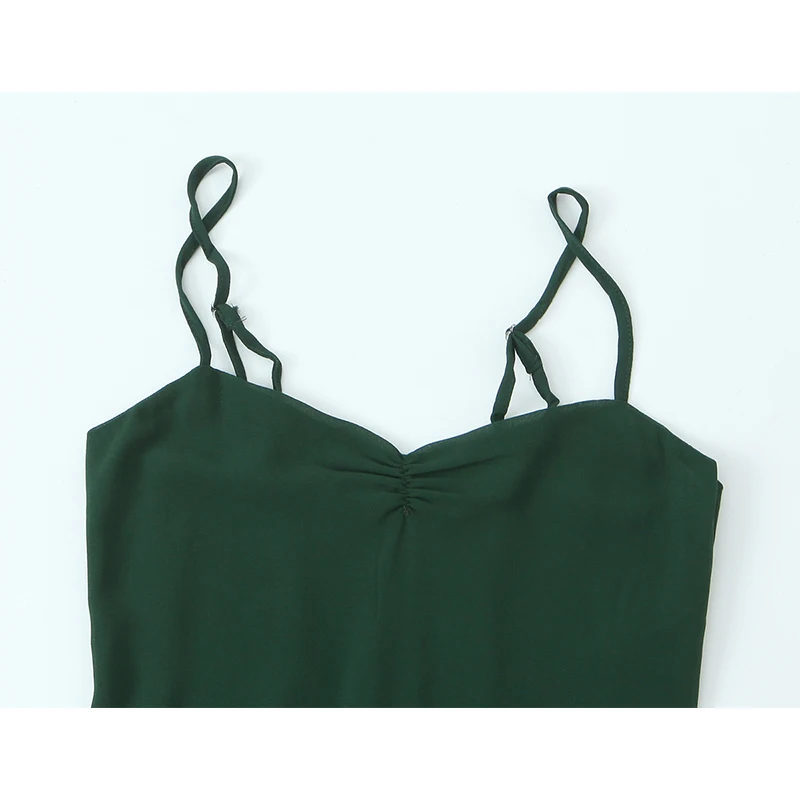 Yenkye verde escuro alças de espaguete vestido longo feminino decote em v a linha férias vestidos de verão maxi robe novo 2026 roupas