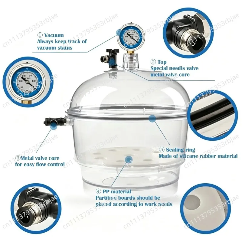 150mm/250mm Vacuum Desiccators Transparent Dryer Jar Dryer Glassware Drying Vessel with Pressure Gauge Lab Desiccator