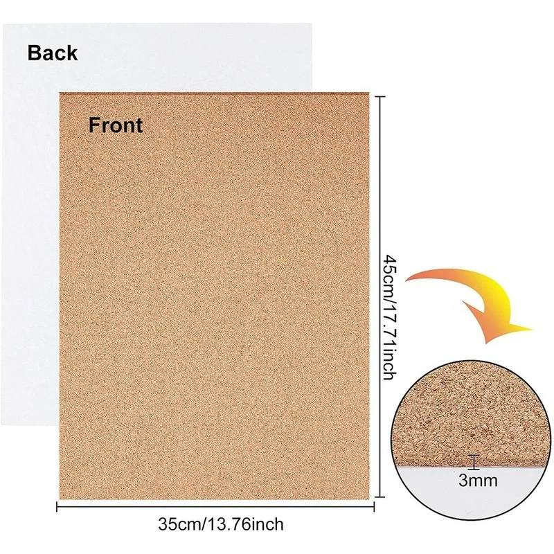 4 Pack Self-Adhesive Cork Sheets(3mm Thick) Rectangle Insulation Cork Backing Sheets for Coaster  Wall Decoration Party