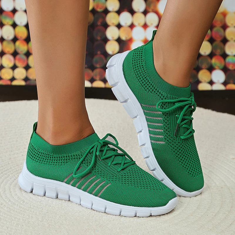 Lucyever Lightweight Soft Sole Sneakers for Women Autumn Green Breathable Mesh Flats Woman Comfort Slip On Running Shoes Female