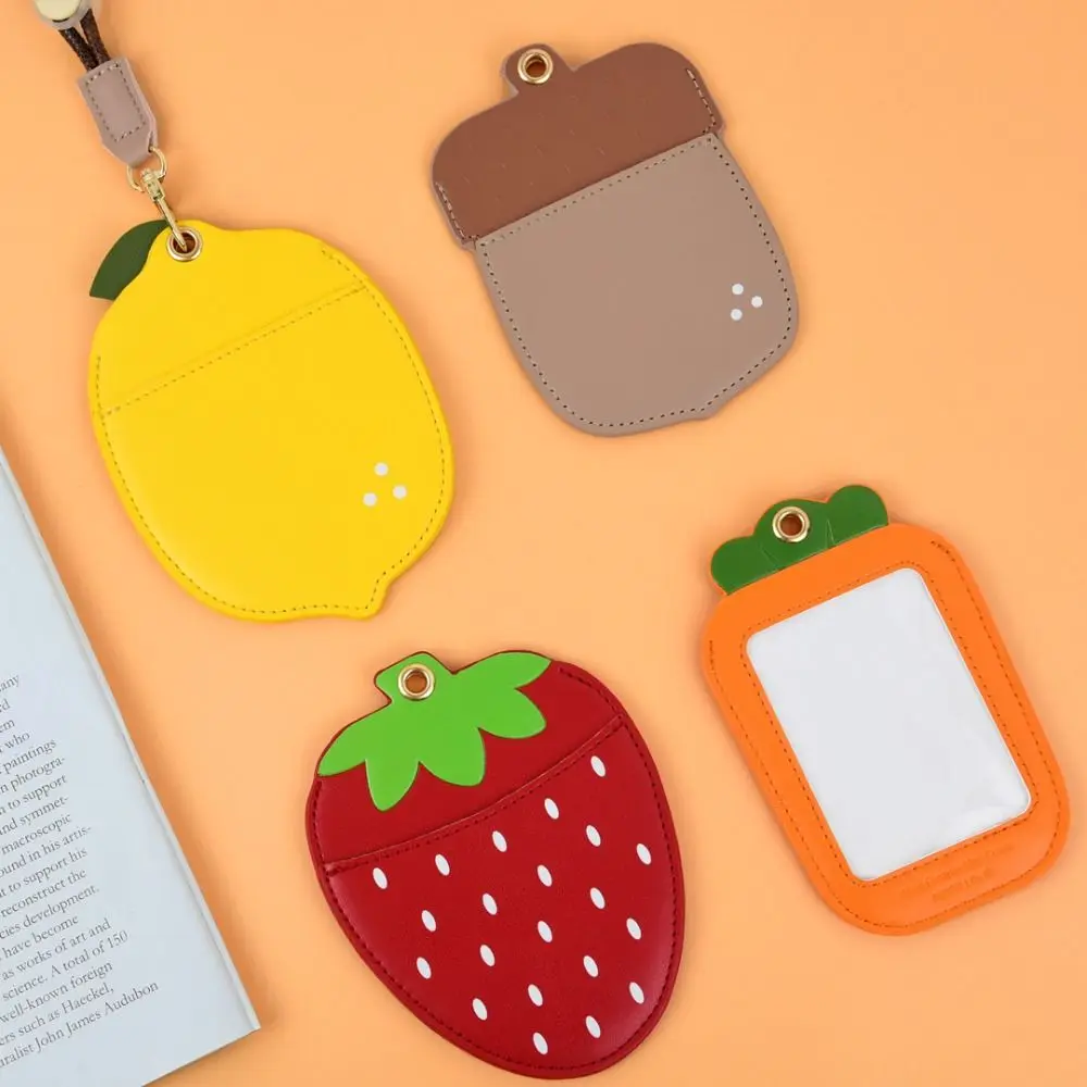 Long Lanyard Cartoon Fruit Card Holder Lemon Strawberry Work Card Badge Holder Fashionable Portable Bus Card sleeve School