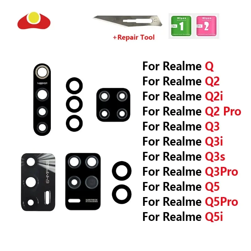 

For OPPO Realme Q Q2 Q2i Q2Pro Q3 Q3S Q3i Q3Pro Q5 Q5i Q5 Pro Rear Back Camera Glass Lens with Tool Sticker Replacement Parts