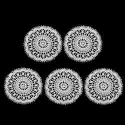 5pcs Small Round Lace Doilies Table Placemat for Dollhouse Table Accessory