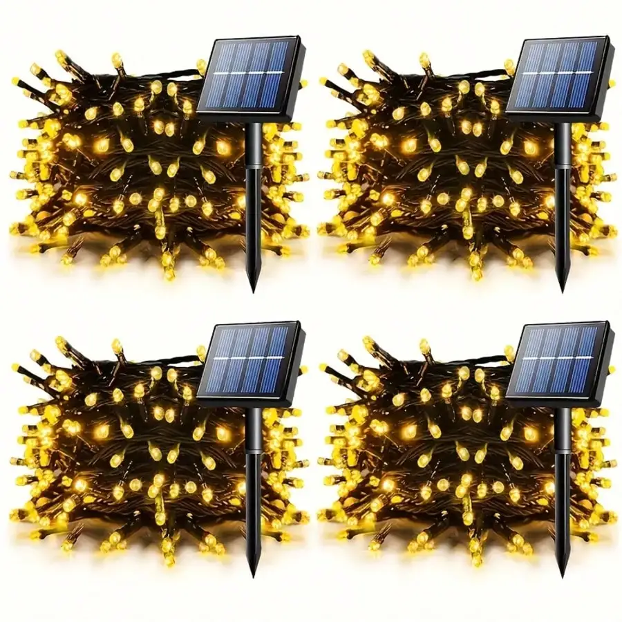 4Pack 22.97Ft Solar String Lights - 50LED, 8 Modes, Waterproof, Solar-Powered With 600 MAh, Indoor/Outdoor Christmas Tree Lights For Patio, Home, Party, Yard Decorations (Multicolor)