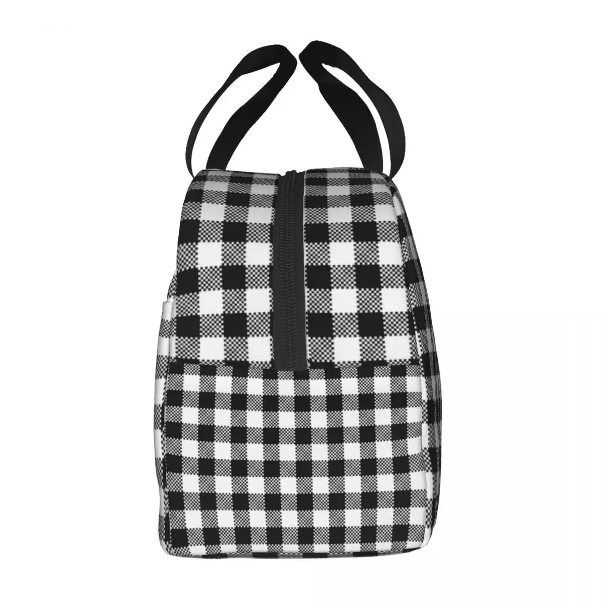 Black And White Gingham Lunch Box Women Geometric Checkered Plaid Cooler Thermal Food Insulated Lunch Bag For Work Picnic Bags