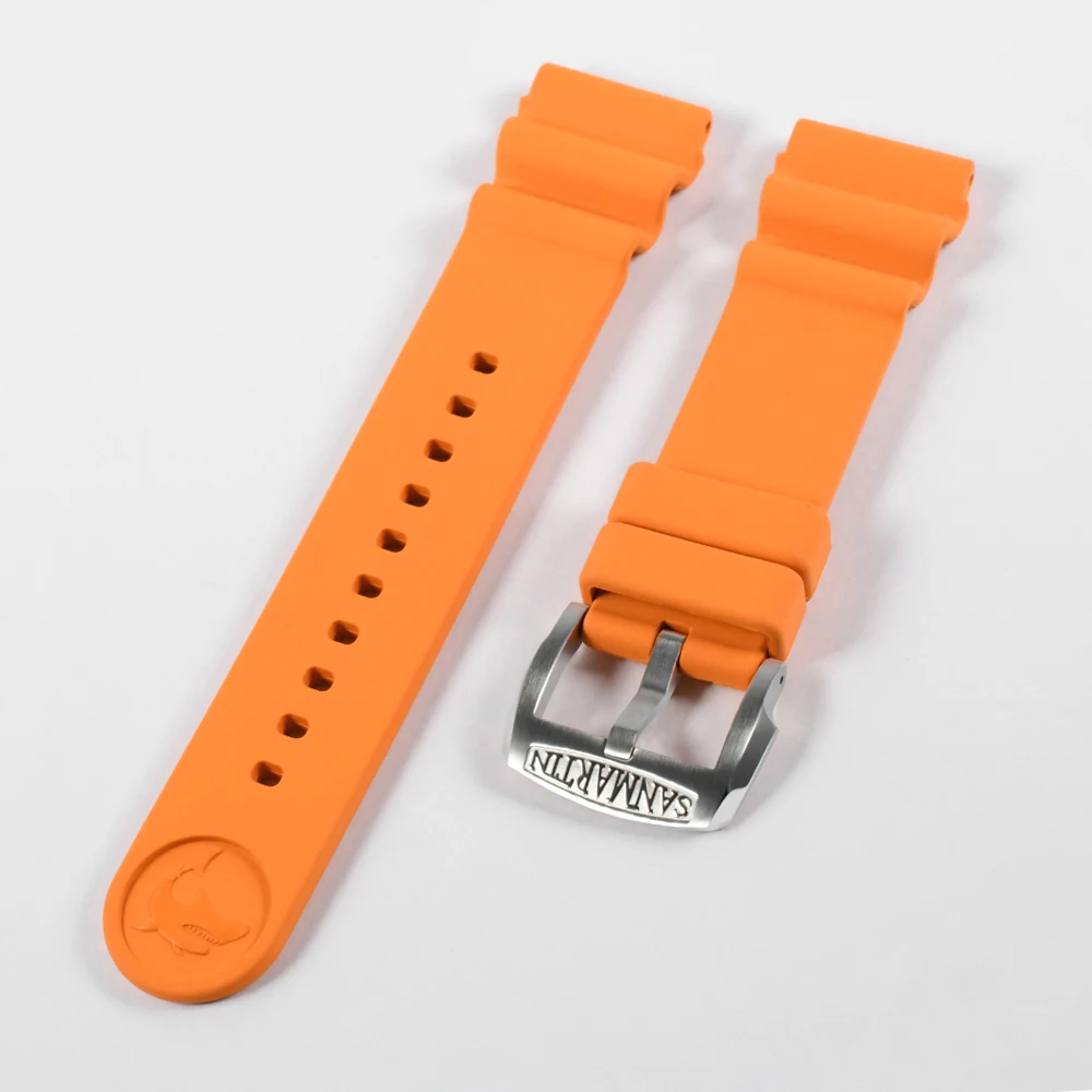San Martin Uhrenzubehör, wasserdichte Armbänder für Herren, flexibles Fluorkautschuk-Armband, einfach, weich, 20/22 mm, bequem, SF0003