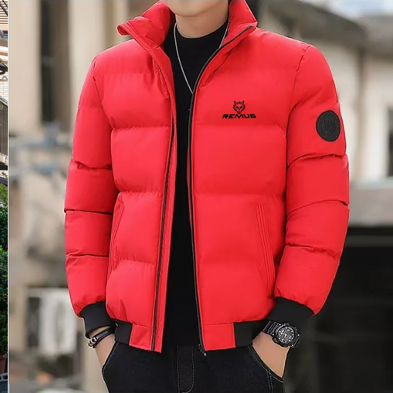 

Motorcycle jacket, wolf head stand up collar warm jacket, winter men's cotton pad, Korean fashionable streetwear, casual wear