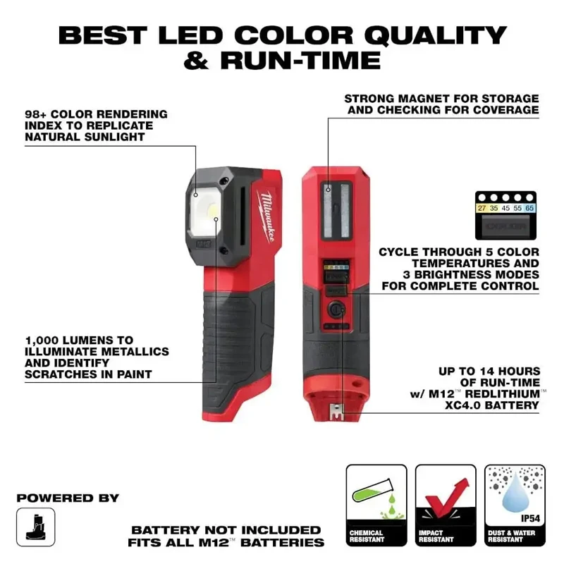 Milwaukee M12 CML/2127 M12 Paint And Detailing Color Match Light Flashlights Repairman Professional Lighting Fixtures Tool Acces