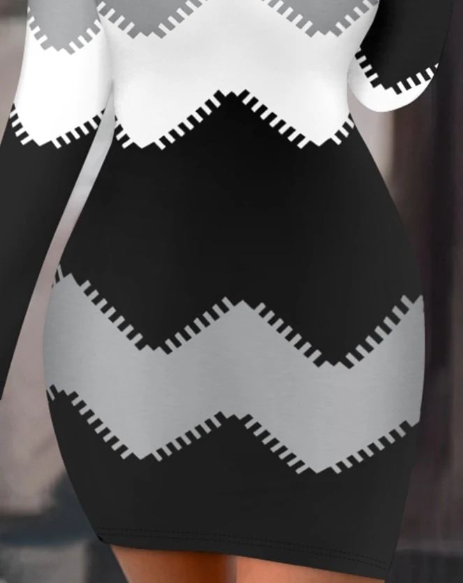 Damesjurk met chevronprint, koude schouder, metalen gespdetail en bodycon-ontwerp, stijlvolle vrijetijdsjurk