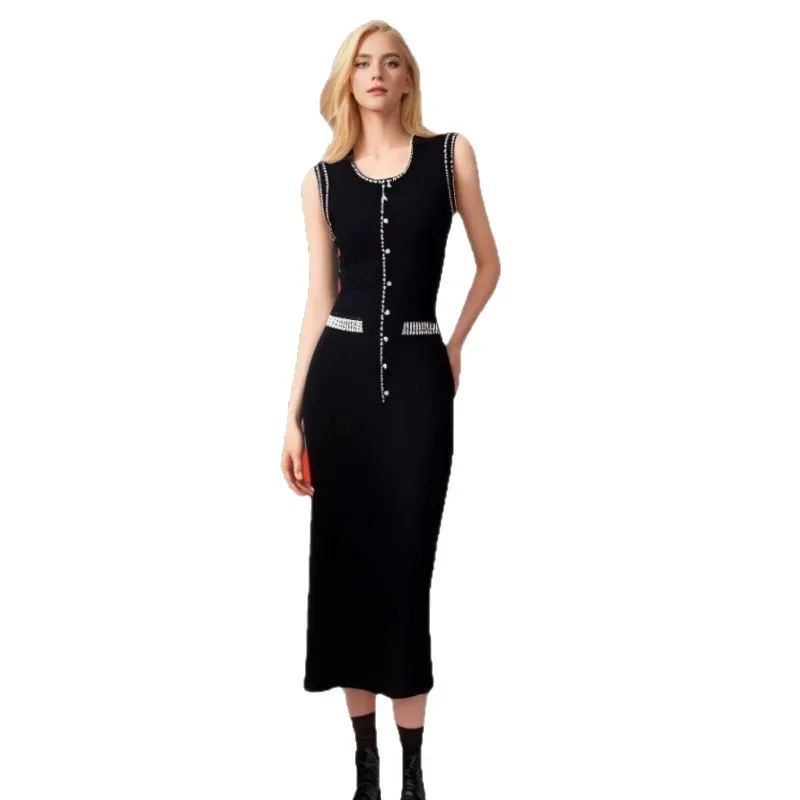 

2026 French Heavy Industry Pearl Vest Knitted Sleeveless Temperament Commuting Design Exquisite Celebrity Slim Dress Fashion