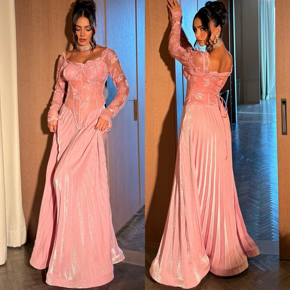 

Customized Modern Satin O-Neck Evening Dress Exquisite Long Sleeves Prom Dresses Delicate Sweep Train Special Occasion Gowns