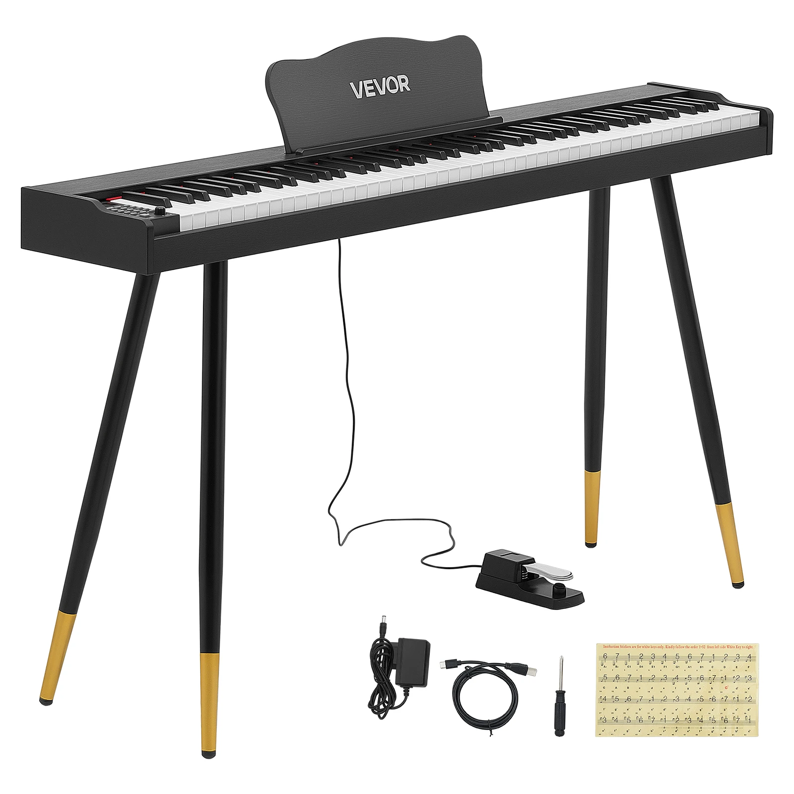 Succebuy Digital Piano 88 Keys Semi Weighted Full Size Keyboard Stand Black for Beginners with Sustain Pedal Headphone Jack