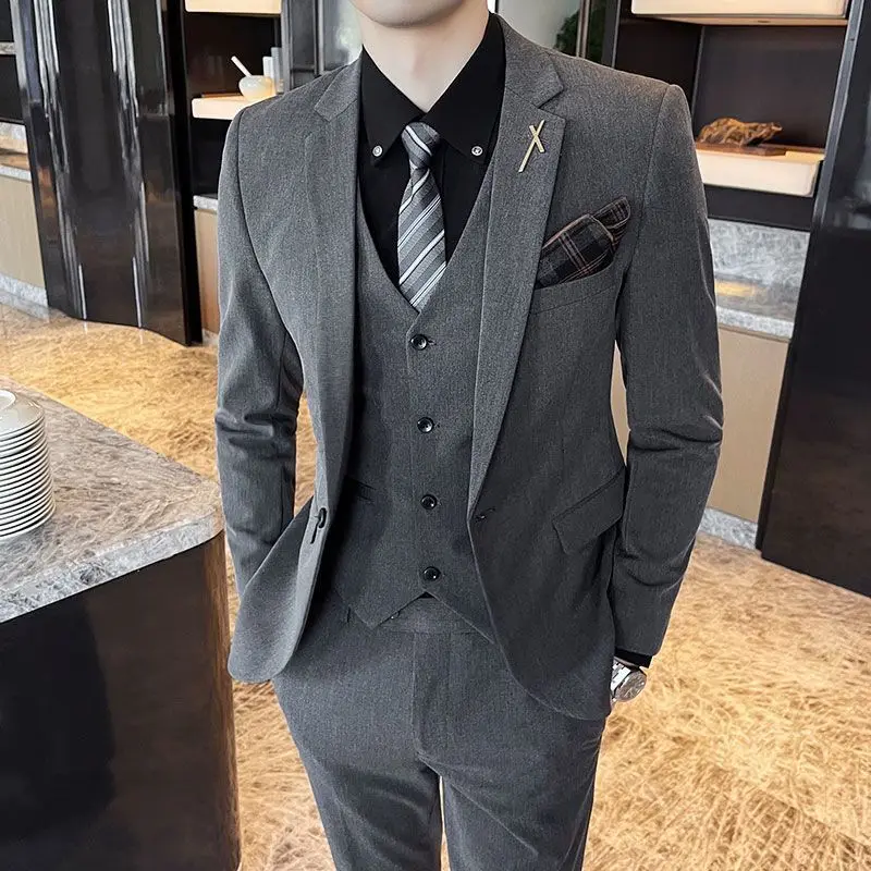 

Trendy Tee-Piece Men's Suiting Set Casual Wedding Busin Slim Fit Faionable omsmen Best Man Polyester Blend