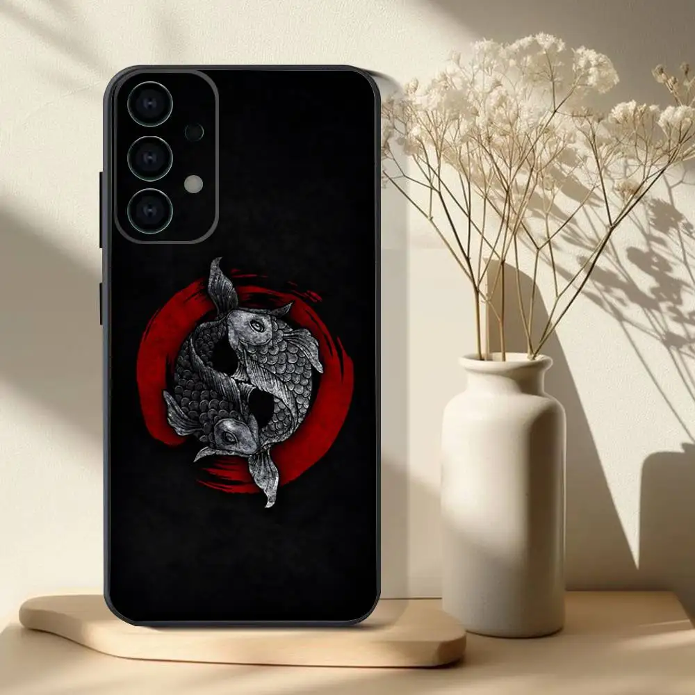 Koi Carp Fish Yin Yang Art Phone Case For Samsung S 25,24,23,22,30,21,10,9,Ultra,Plus,Lite,FE,4,5G Black Soft Case