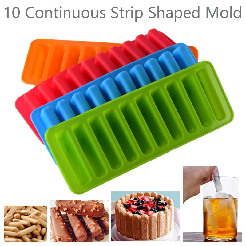 1/4PCS DIY 10 Continuous Strip Shaped Silicone Mold Cake Mold Finger Mafen Cup Biscuit Cake Cup Baking Mold Ice Grid Mold