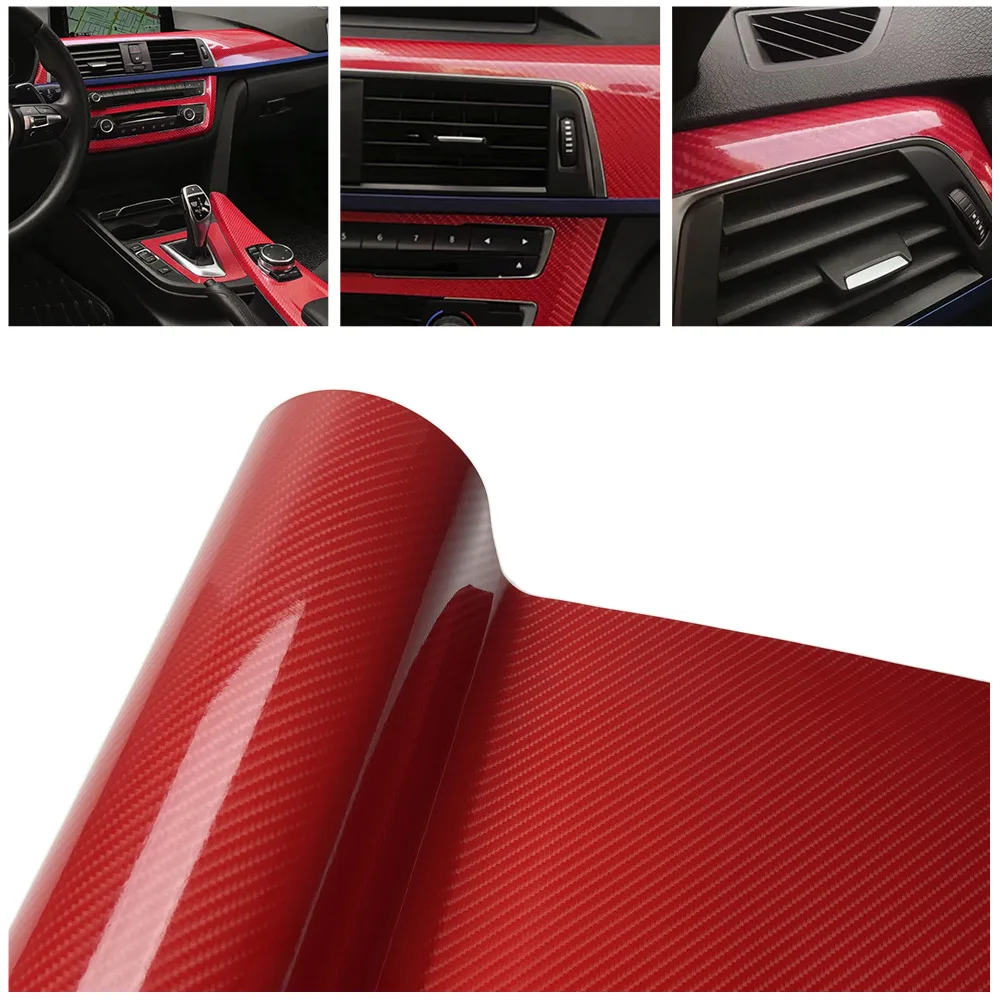 Rollo de película de revestimiento para coche de vinilo de fibra de carbono rojo 6D, pegatina autoadhesiva impermeable para cubierta de decoración DIY adhesiva automática