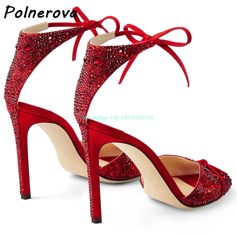 Black Crystal Bows Sandals Peep Toe Thin Heels Lace Up Ankle Band Mixed Color Shoes Summer Luxury Ladies Elegant Stiletto Shoes view 4