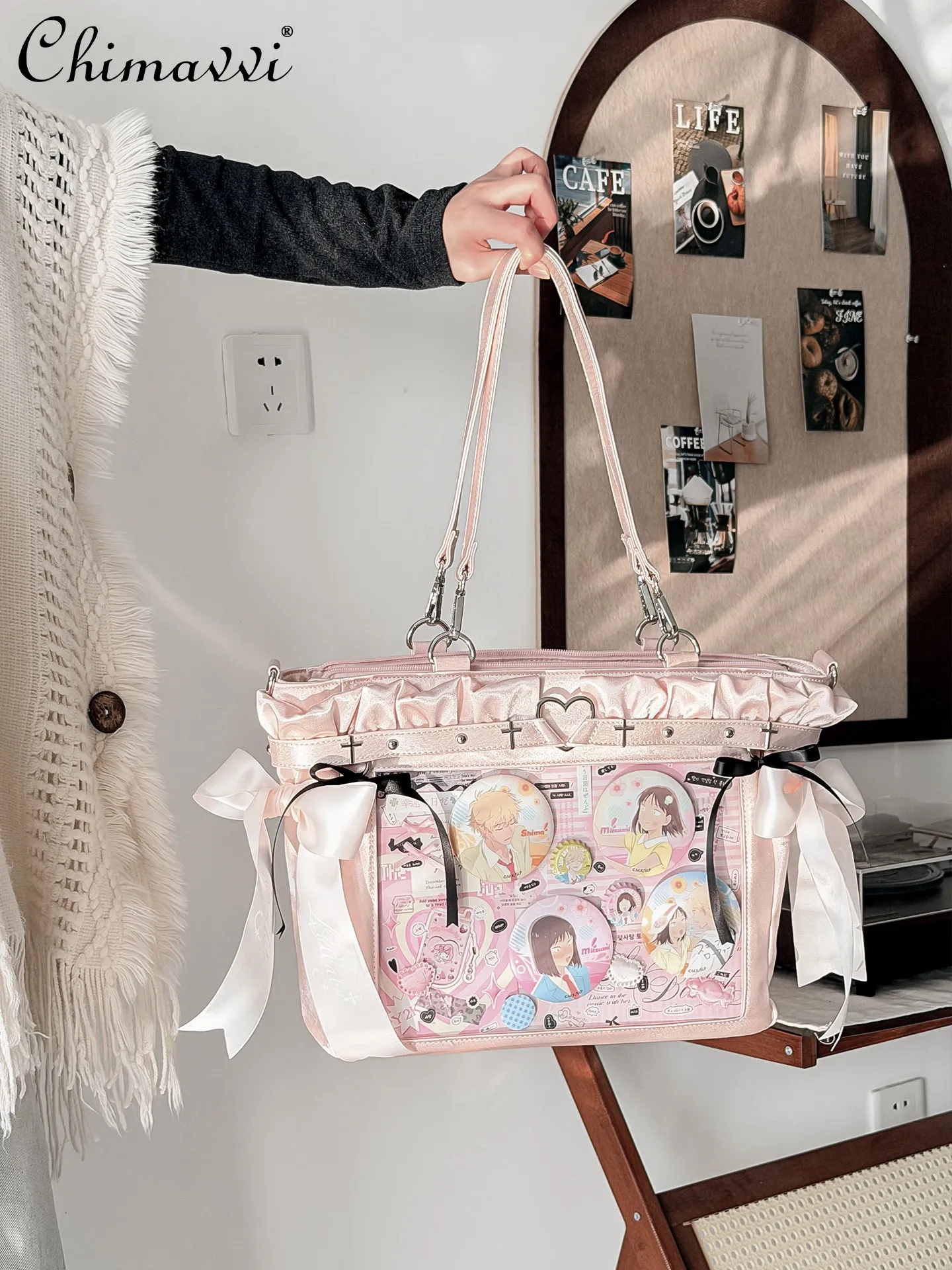 

Original Japanese Style Large Capacity Lolita Crossbody Shoulder Bag Fashion Sweet Girls Satin Anime-inspired Versatile Tote Bag