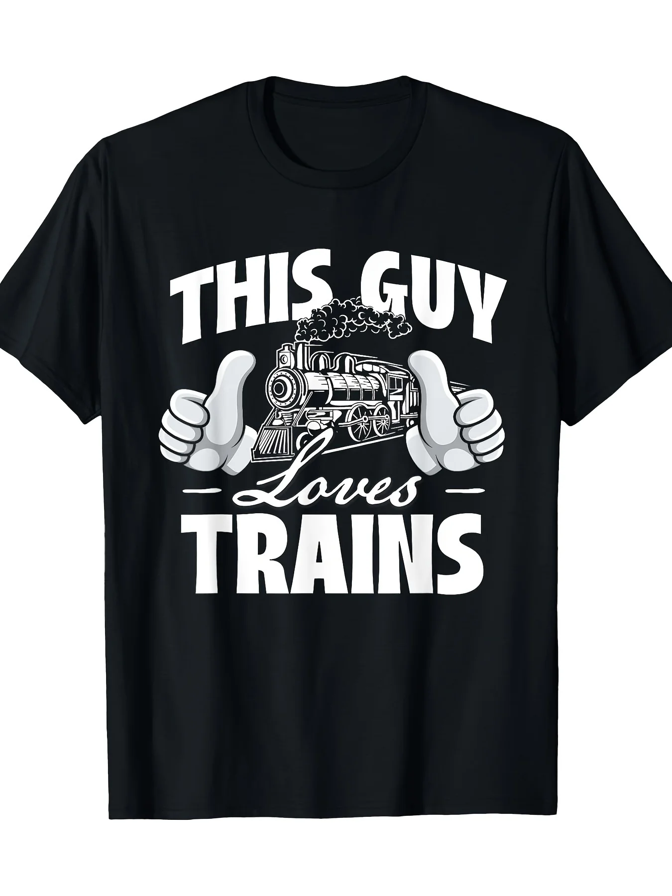 This Guy Loves Trains Railroad Lover Locomotive Conductor T-Shirt Graphic Short Sleeve Men's T-shirts for Unisex All-Season