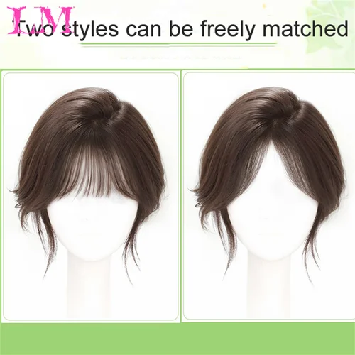 Imagen 2 del producto LM-Topper de cabello humano Real con flequillo para mujer, flequillo de aire fino 3D, postizos de cabello 100% Remy para la pérdida de cabello, aspecto Natural