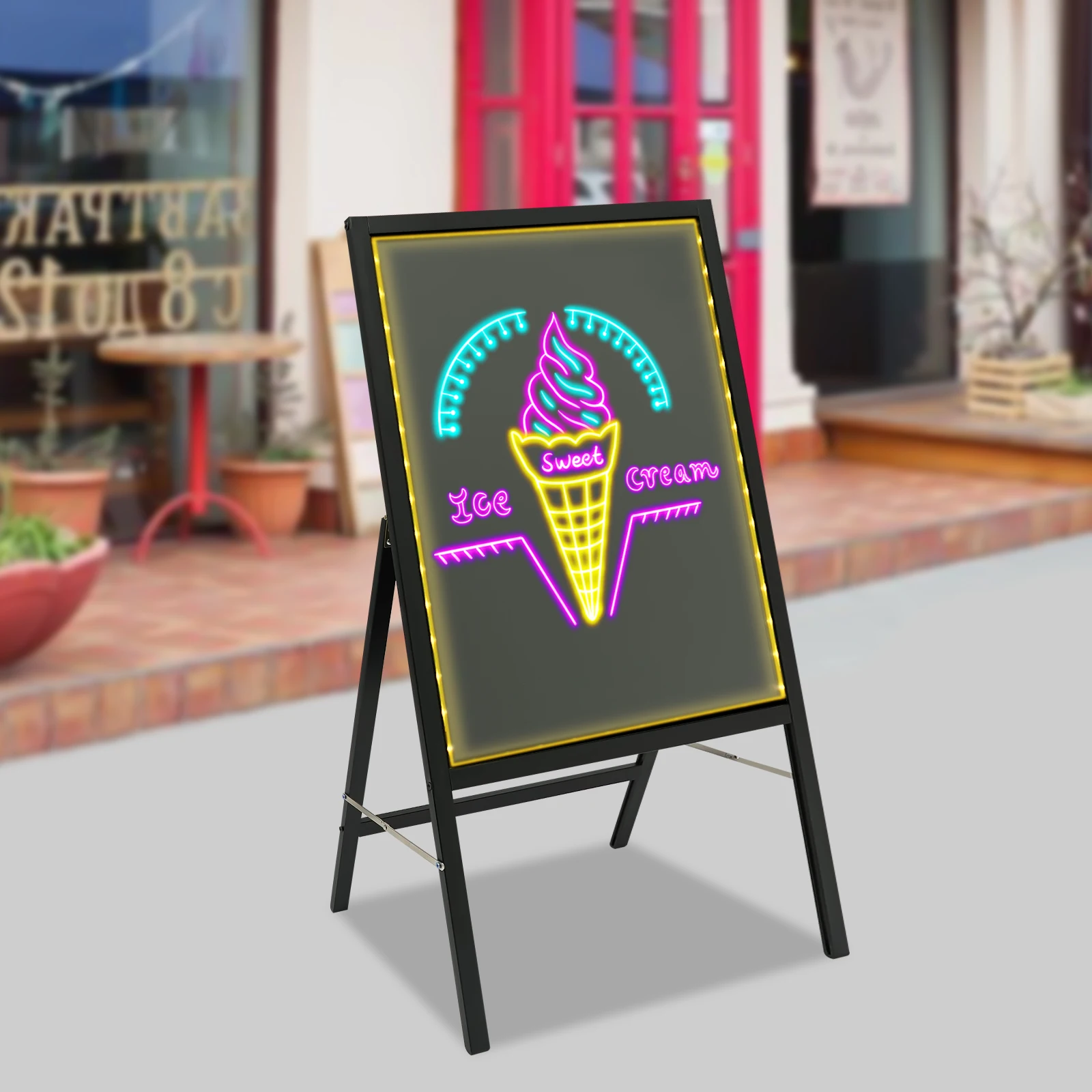 لوحة رسائل LED، شاشة فلورسنت مقاس 19.69 × 27.56 بوصة مع 8 علامات، 7 ألوان فاتحة، 11 وضعًا وامضًا، جهاز تحكم عن بعد لـ #1