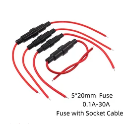 5sets/5PCS 5*20mm Glass Fuse Holder Screw Type 5X20mm with 5PCS 22AWG Wire Cable 5X20MM Glass Fuse Tube (5PCS+5PCS=10PCS) 5set