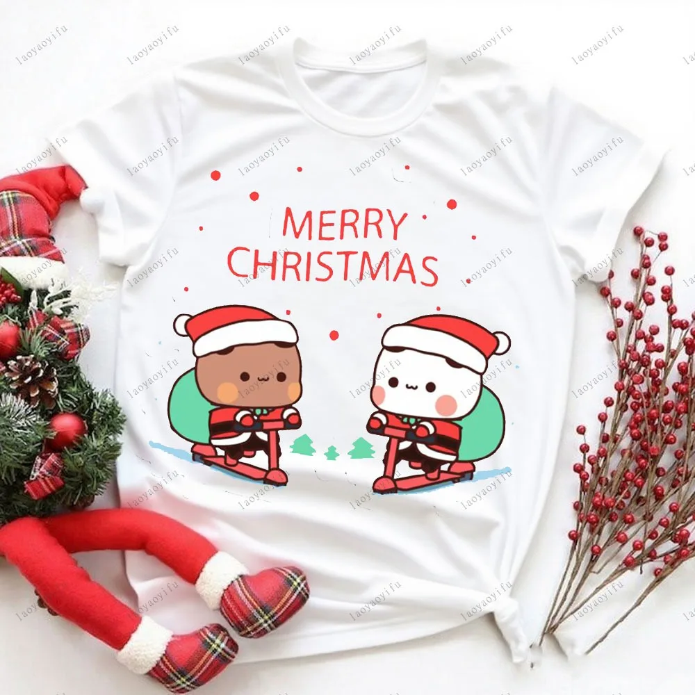 MERRY CHRISTMAS Cartoon Panda Bear Bubu and Dudu T Shirt 2025 CHRISTMAS Couple Tshirt Women Men Fashion Casual Short Sleeve Tees