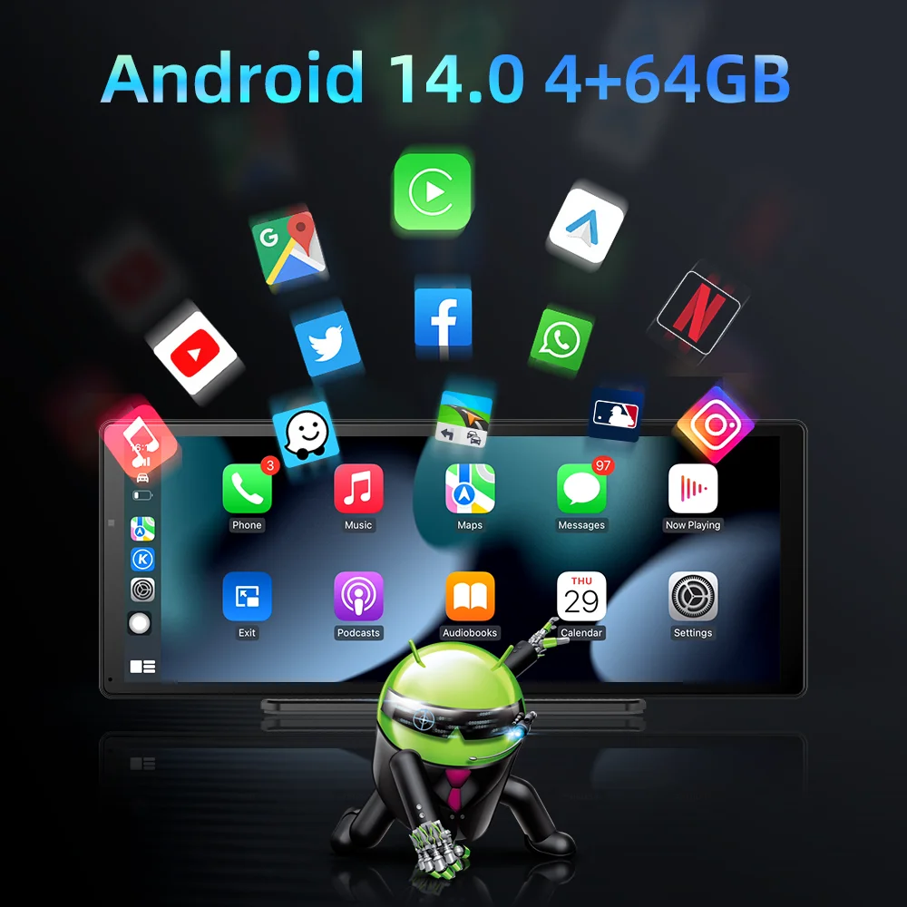 11.3 Inch Imagebon 4 + 64GB 8 Core Android 14 Multimedia Speler Carplay Android Auto Netflix Google Play Youtube GPS OTA Upgrade