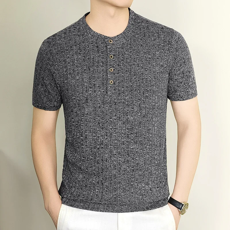 Leisure Travel Oriented Henley Neck Knit Shirt Short Sleeve Light Heather Cloth Short Vacation Daily Outdoor Errands Tops