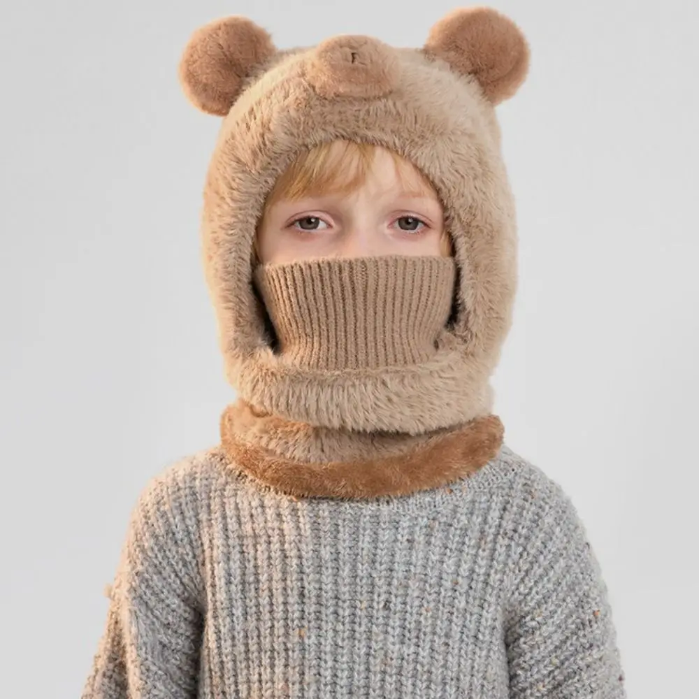 

Keep Warm Children's Balaclava Hat Thick Warm Windproof Warm Knitted Cap Integrated Ear Protection Bear Hat Winter Season