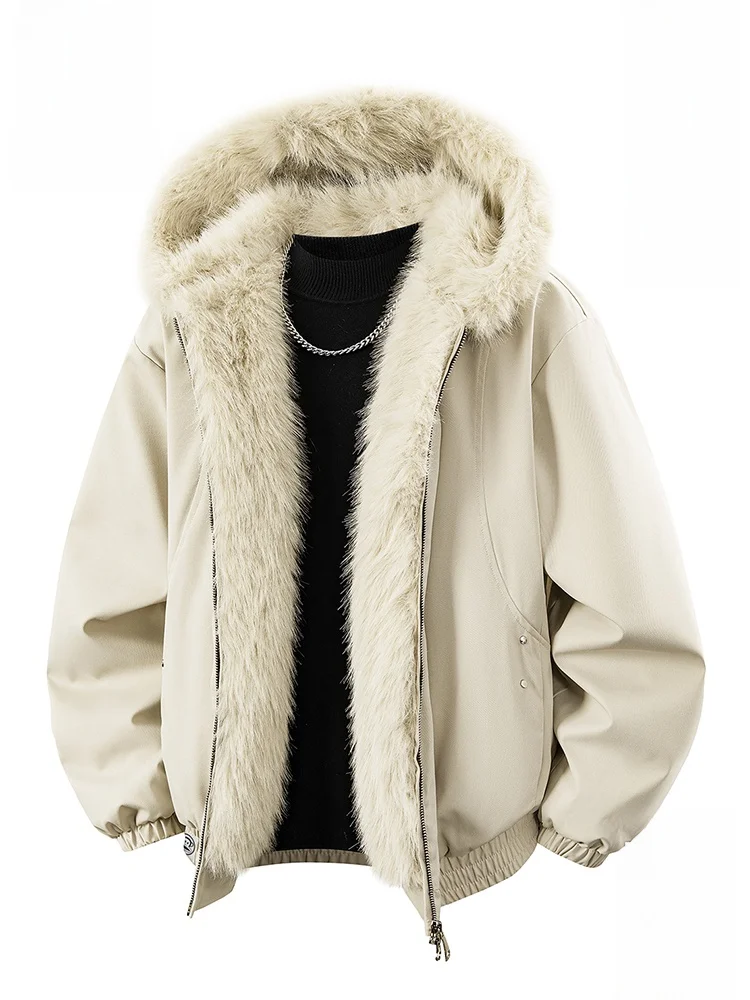 

PaulFrank Thiened Fce Lined Hooded Jaet Men's Casual Winter Coat Warm Cleanfit Polyester Fiber round Hem Zipper Closure