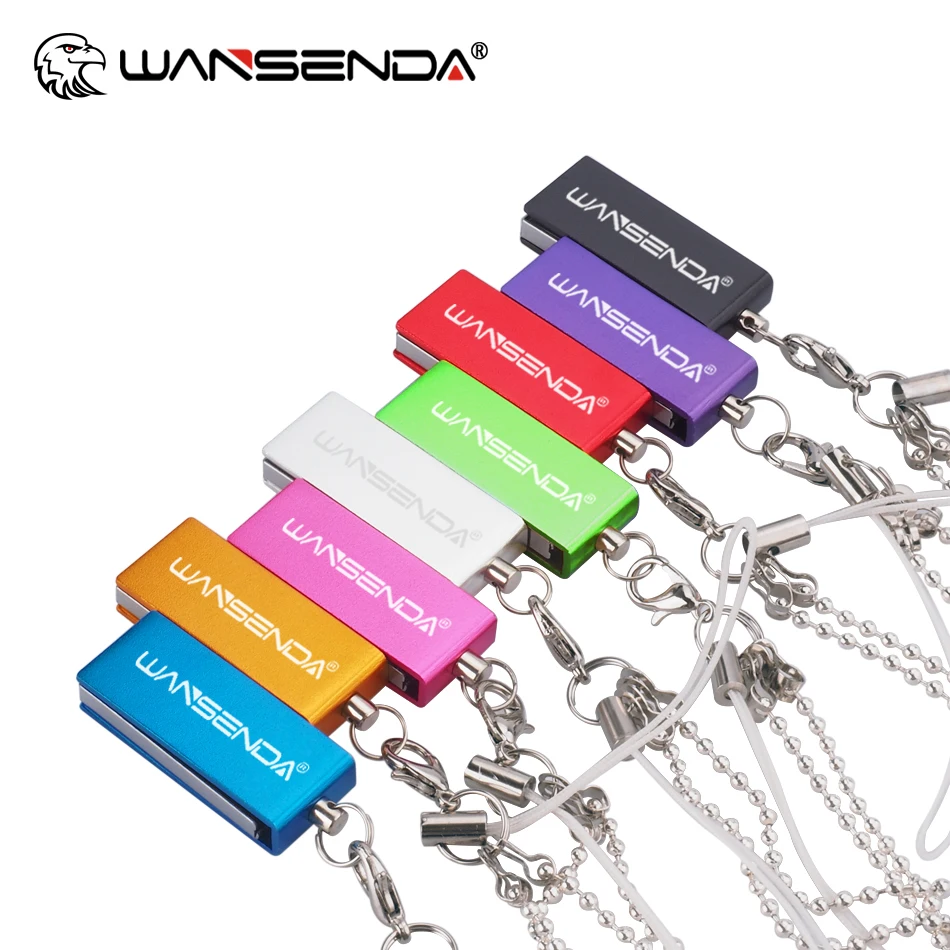 WANSENDA Rotation USB Flash Drive Waterproof Pen Drive 8GB 16GB 32GB 64GB 128GB Pendrive USB Stick 2.0 Memory Disk with Chain