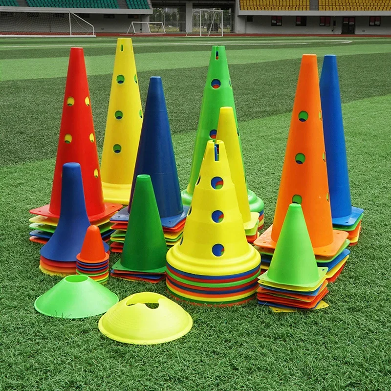 

10PCS Perforated Cones Soccer Training Roadblocks Multi Function Obstacle Barrels Traffic Agilitys Cones Windproof Marker Roller