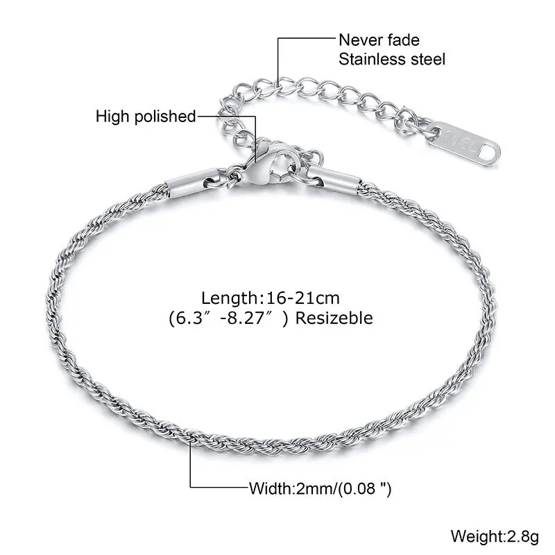 Herren Armband Seil Kette, Dünne Herren Armband Link, Jungen Armband Männer, Valentines Geschenk Für Männer, herren Schmuck
