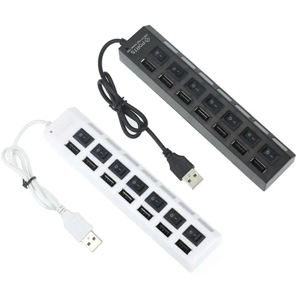 7-Port USB Hub Concentrator Extension with Switch Cable - 2.0 Multi Splitter Multiple Expander Adapter PC Computer Accessories