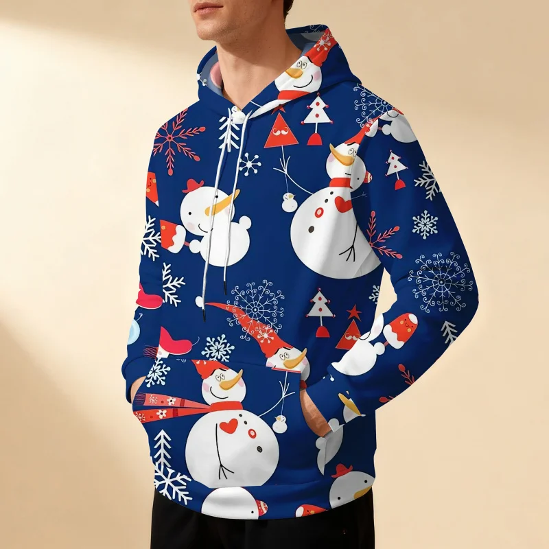 

Новая рождественская мужская толстовка, повседневная толстовка на весну, осень и зиму, мужской топ с капюшоном на шнурке