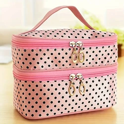 Double Layer Makeup Case Travel Toiletry Pouch Storage Bag For Women Girls With Handle And Brush Storage Area