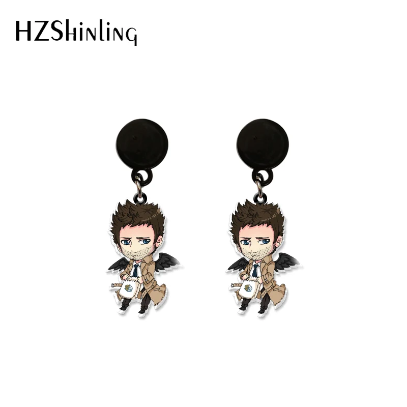 2023 New Arrival Fashion Supernatural Sam Dean Winchester Graffiti Handmade Acrylic Epoxy Drop Dangle Earrings